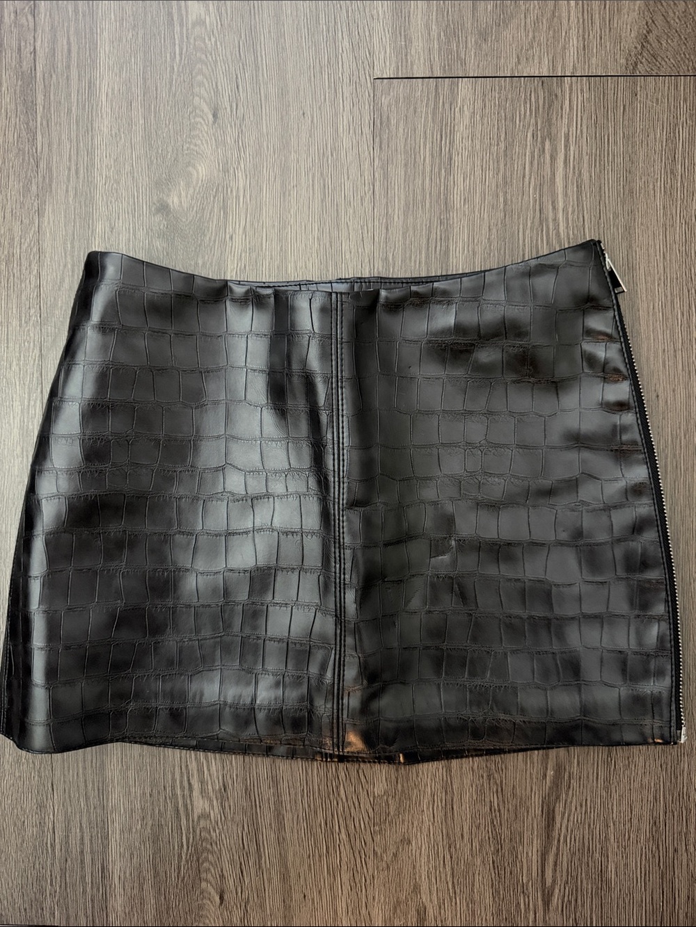 Black Faux Croc Mini Skirt